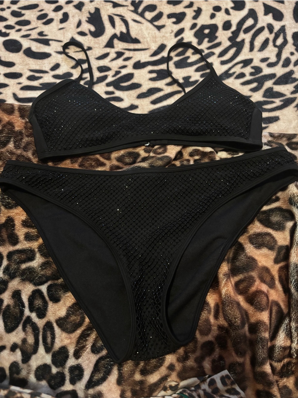 No Boundaries Black Rhinestone Mesh Bralette & Bikini Set